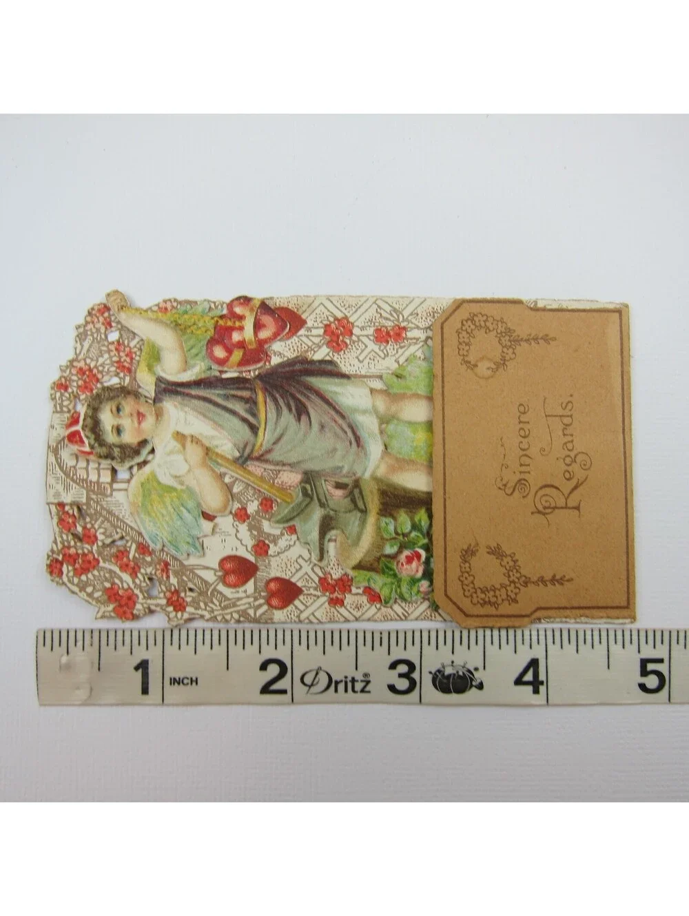 Vintage Valentine Pull Down Die Cut Stand Up Angel Boy Wings Toga Hammer & Anvil
